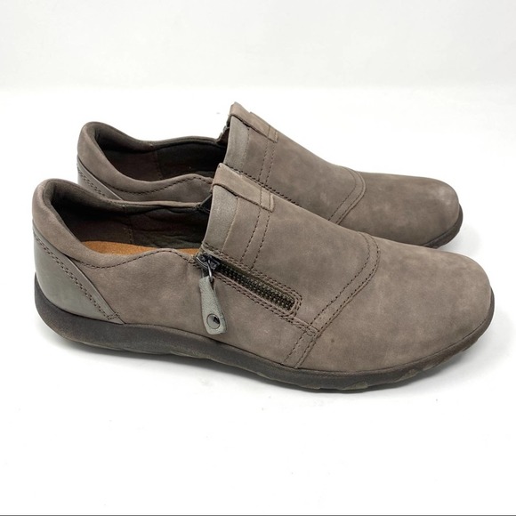 NWOB Cobb Hill Rockport Amalie Taupe Leather Brown Zipper Slip On Loafers - Picture 9 of 11